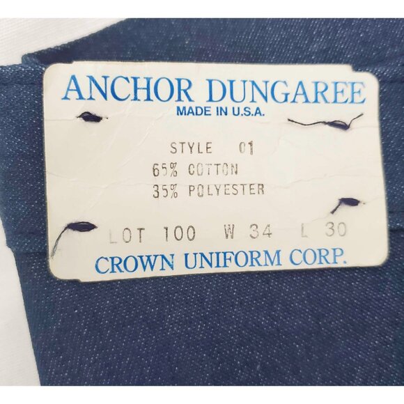 NWT VTG Vintage Crown Uniform Anchor Dungaree Denim Navy Pants Jeans Bell Bottom - Picture 7 of 10